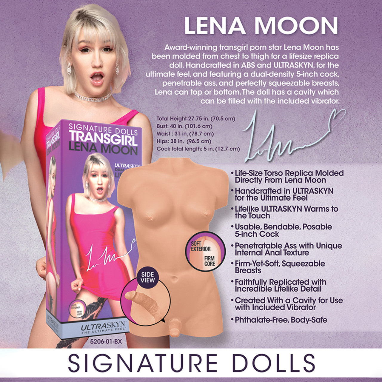 Signature Dolls TransGirl Lena Moon Life-Size ULTRASKYN Vibrating Doll with 5-Inch Dual Density Cock and Penetrable Ass Assturbators