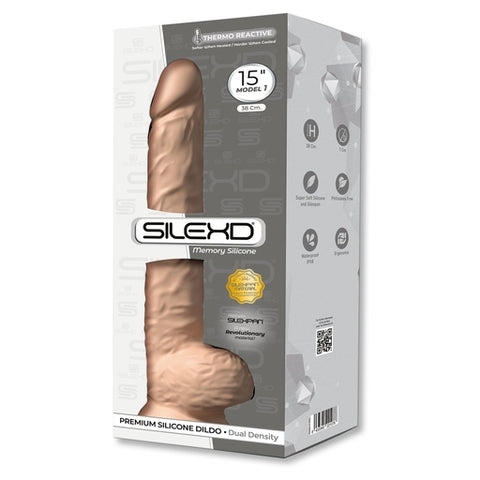 Silexd 15 Inch Model 1 Flesh Premium Silicone Dildo with Suction Cup Base Dongs Realistic