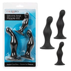 Silicone Anal Ripple Kit Set of 3 Black Graduated Curved Anal Plugs with Suction Cup Base > Anal Range > Butt Plug Kits