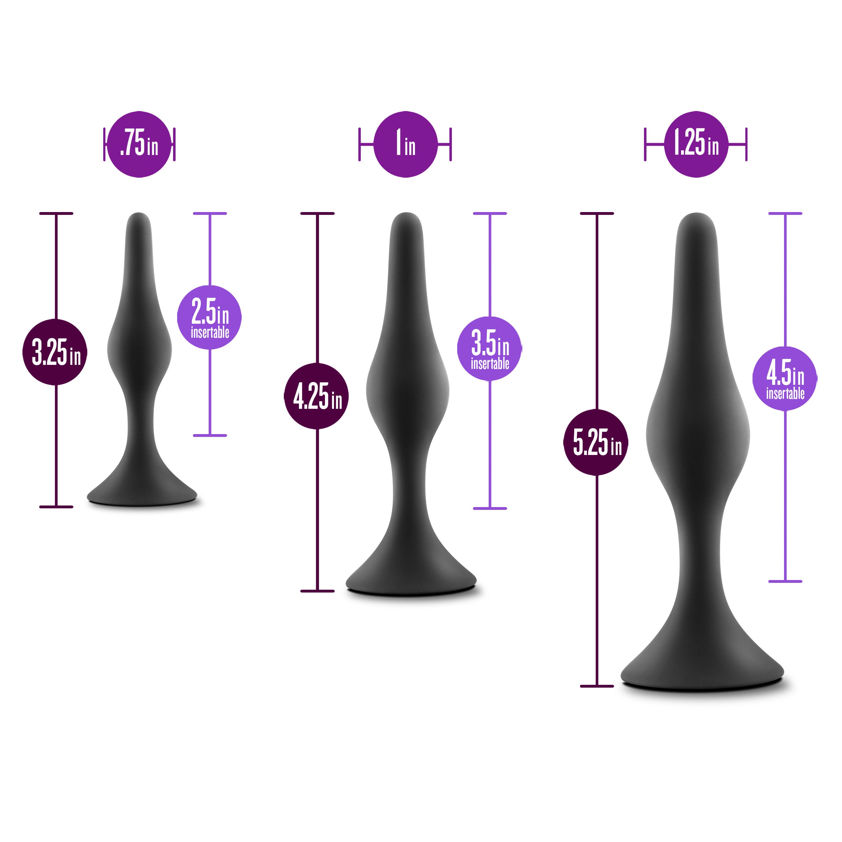 Silicone Beginner Anal Plug Kit with 3 Graduated Plugs Black Secondary image