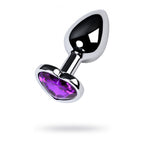Silver Metal Anal Plug with Purple Heart Amethyst Crystal Small > Anal Range > Jewel Butt Plugs