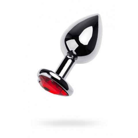 Silver Metal Anal Plug with Red Ruby Heart Crystal Medium > Anal Range > Jewel Butt Plugs