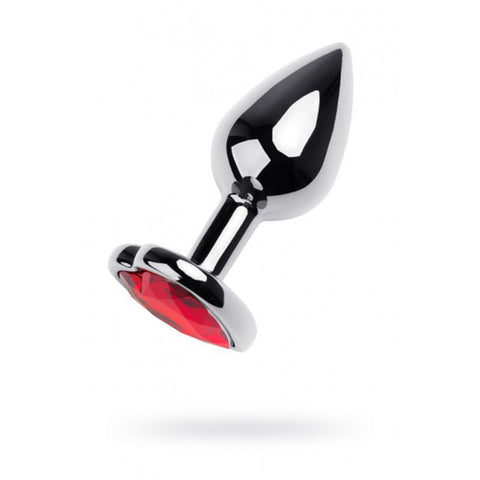 Silver Metal Anal Plug with Red Ruby Heart Gem Small Silver > Anal Range > Jewel Butt Plugs