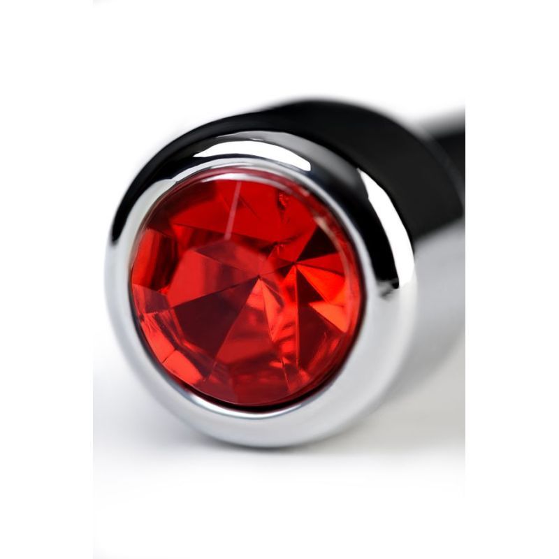 Silver Metal Urethral Plug with Ruby Rhinestone Secondary image