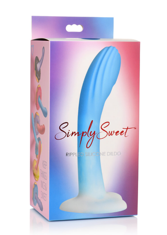 Simply Sweet 7 Inch Ripple Silicone Dildo Blue and White DONGS