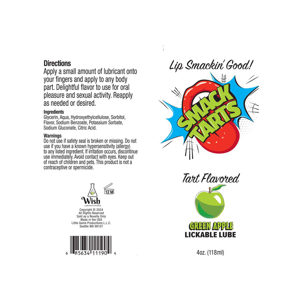 Smack Tarts Sour Green Apple Flavoured Lubricant 120ml Tube Secondary image