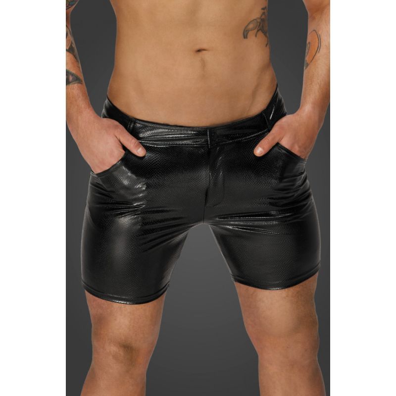 Noir Snake Wetlook Mid-Length Shorts with Back Pockets – Men's Wetlook Shorts > Clothes > Mens Apparel Main image