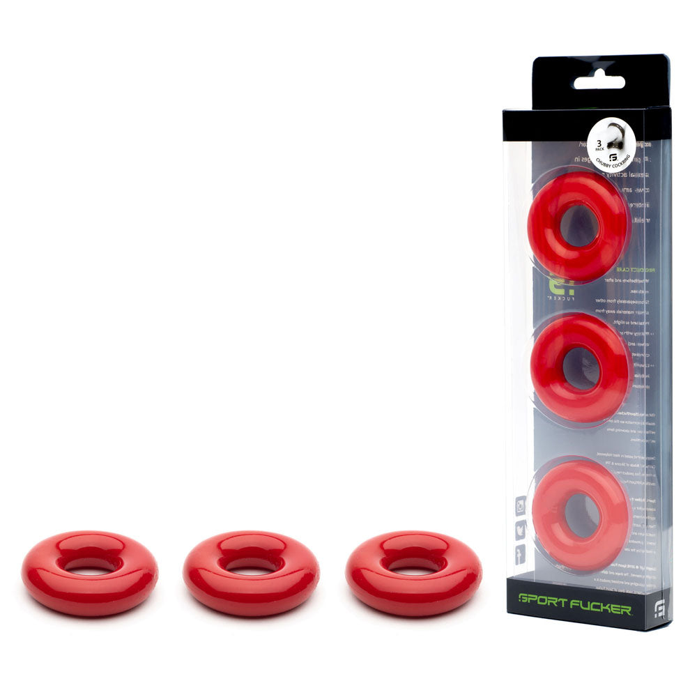 Sport Fucker Rubber Donut Cockring Set of 3 Red 5 Inch Stretch > Cock Ring > Sets