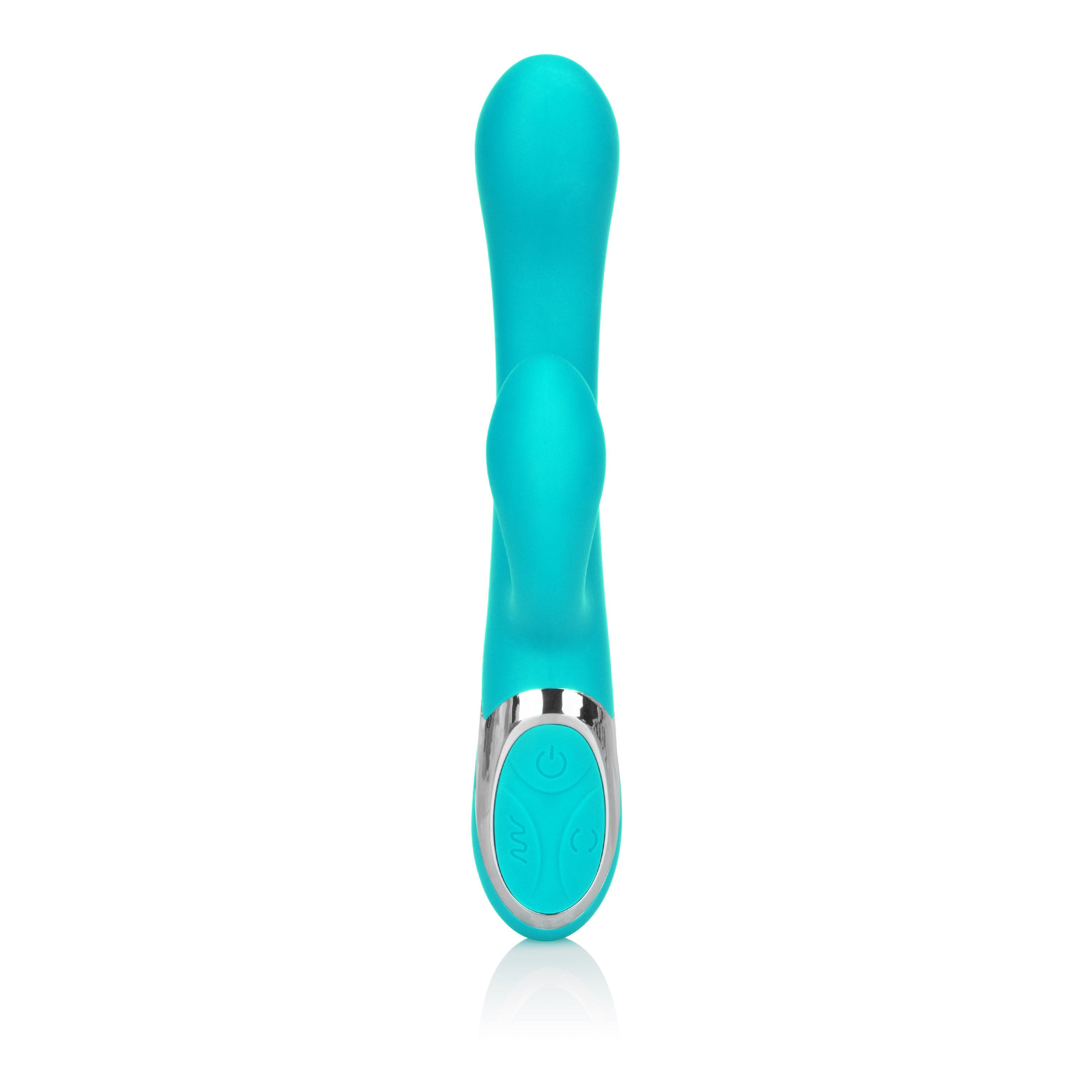Enchanted Lover Vibrating Massager with Rotating Beads and Clitoral Stimulator in Teal Silicone Secondary image
