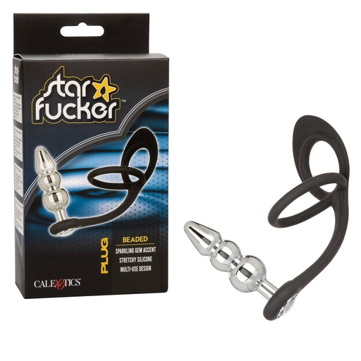 Star Fucker Beaded Plug With Stretchy Black Silicone Dual Enhancer and Silver Metal Probe > Anal Range > Prostate Plugs Main image