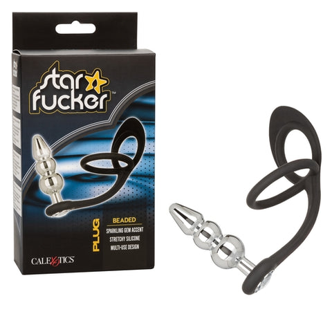Star Fucker Beaded Plug With Stretchy Black Silicone Dual Enhancer and Silver Metal Probe > Anal Range > Jewel Butt Plugs