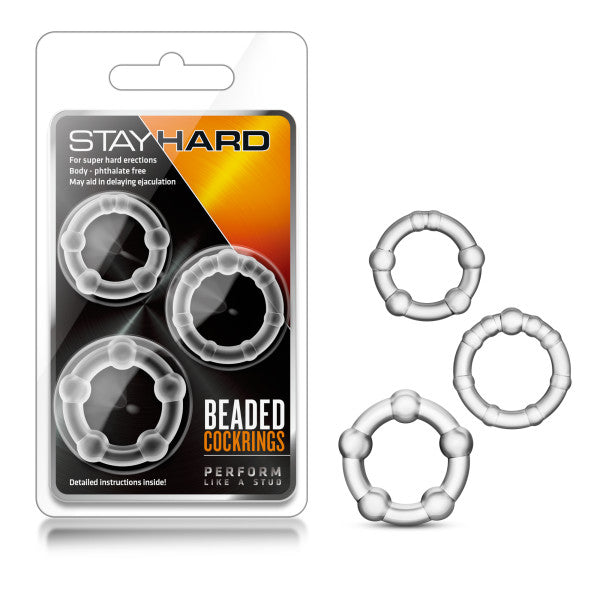 Stay Hard Beaded Cockrings Set of 3 Sizes - Clear Secondary image