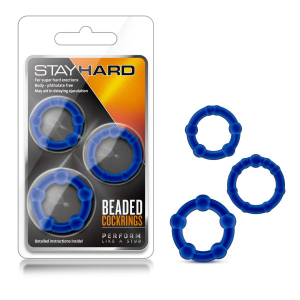 Stay Hard Beaded Cockrings Set of 3 Sizes - Blue Secondary image