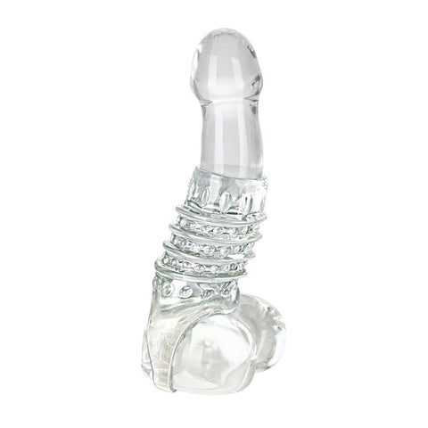 Stimulation Enhancer Clear Nubbies Super Tight Textured Extension Sleeve with Scrotum Strap SLEEVES