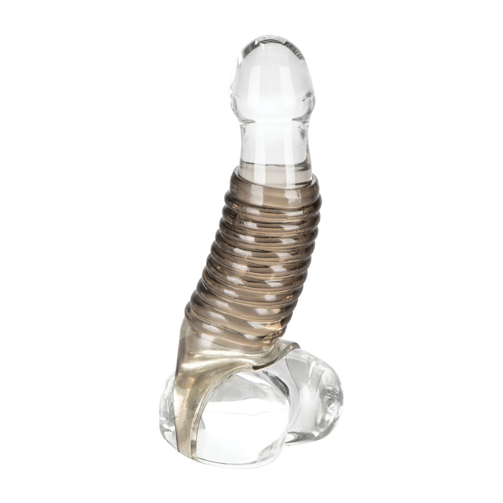 Stimulation Enhancer Smoke Ridged Thick Textured Sleeve with Scrotum Support Strap Secondary image