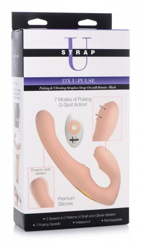 Strap U 15X U-Pulse Pulse and Vibe Strapless Strap-On with Remote in Blush > Realistic Dildos and Vibes > Strapless Strap Ons