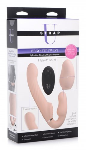 Strap U Ergo-Fit Twist Inflatable Vibrating Strapless Strap-On Bare Silicon with Wireless Remote and Dual Motors > Realistic Dildos and Vibes > Strapless Strap Ons