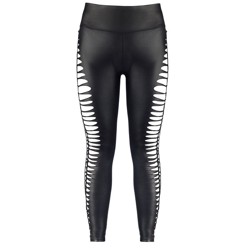 Stretch Wetlook Leggings with Cut Out Sides in Black Lingerie > Clothes > Hosiery > Pantyhose & Tights