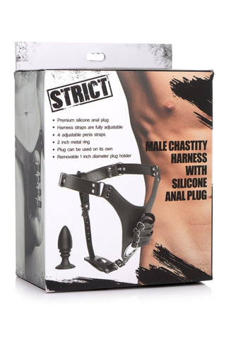 Strict Male Chastity Harness with Silicone Anal Plug for Intimate Adventures Cages