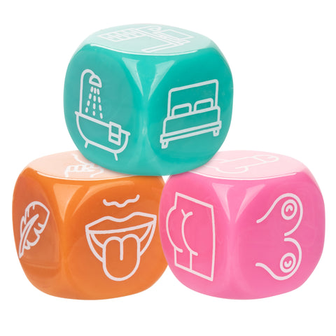 Naughty Bits Roll With It Icon Based Sex Dice Game Set with 3 Colorful Acrylic Dice Games
