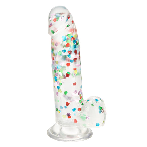 Naughty Bits I Love Dick Heart-Filled Dong 6 Inch Clear with Multicolor Heart Confetti DONGS