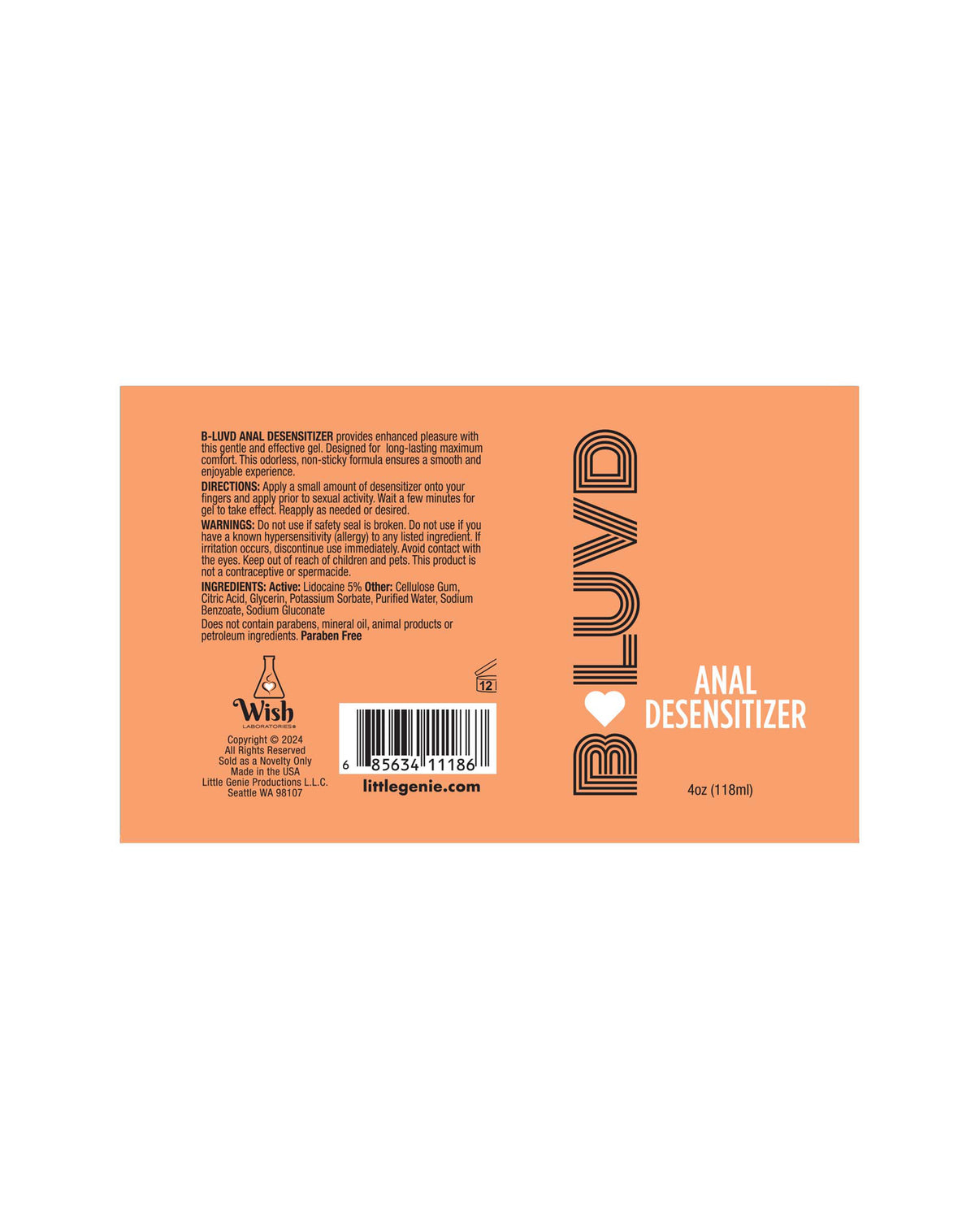 B-LUVD Anal Desensitising Lubricant 118ml Water Based Gel > Lube > Anal