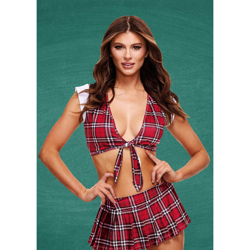 TEACHERS PET Schoolgirl Crop Top & Skirt - S/M -  Tartan - S/M Size