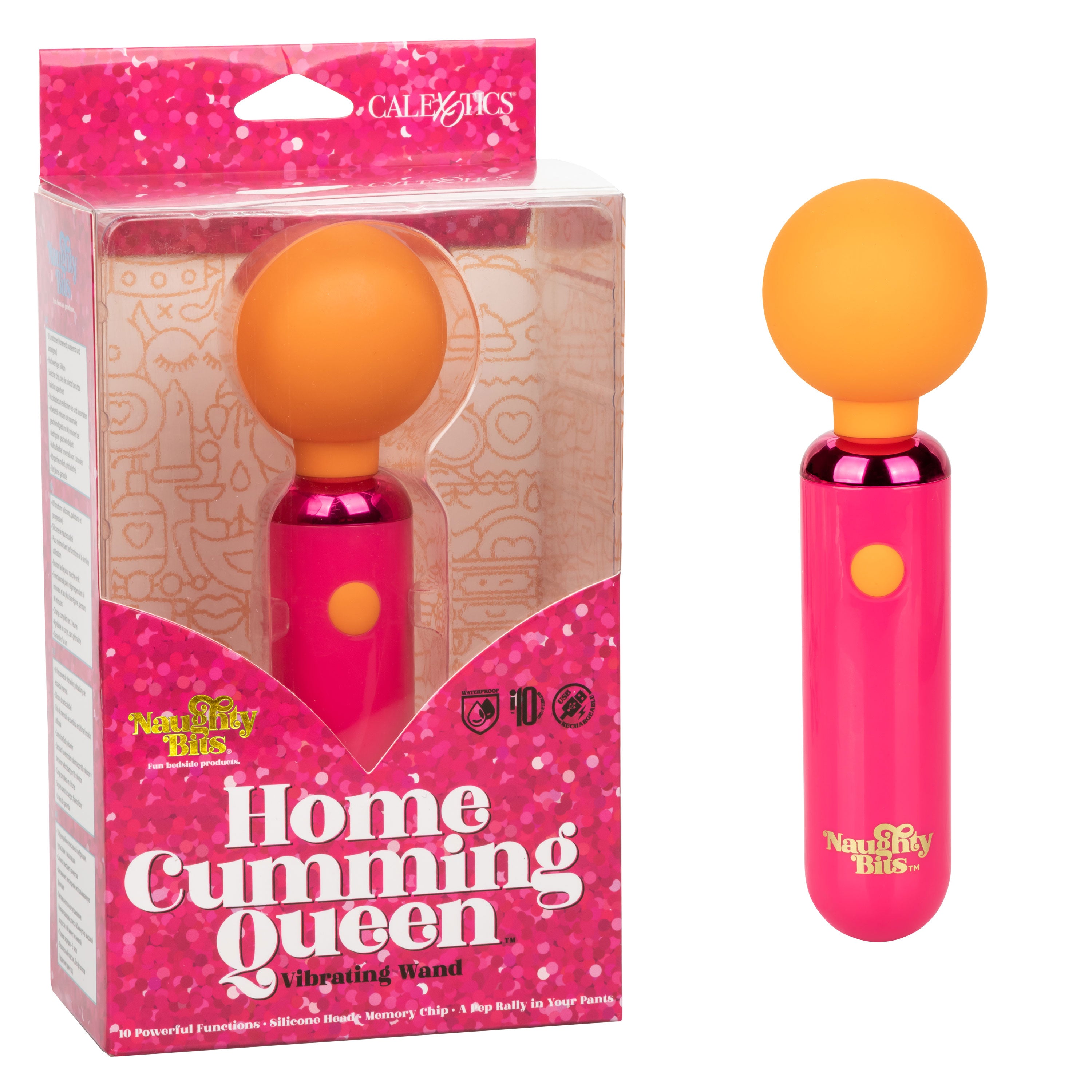 Naughty Bits Home Cumming Queen Vibrating Wand Pink and Orange Silicone Personal Massager Default Title > Sex Toys > Mini Massagers