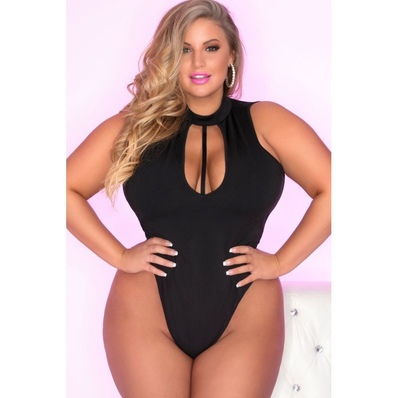 Taking Risks Choker Bodysuit for Confident Women Black 3X 4X Bodystocking