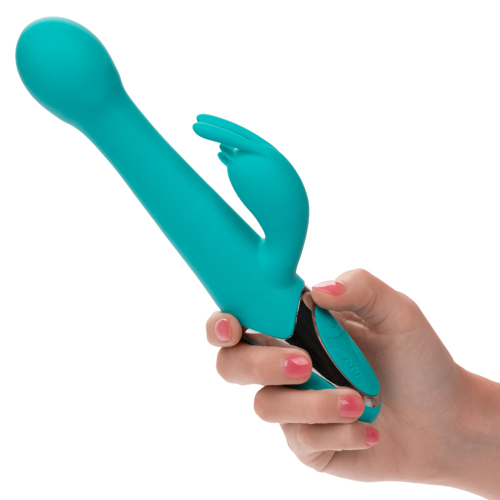 CalExotics Enchanted Oscillate Teal Dual Stimulator with Thrusting and Rotating Beads, 12 Vibration Functions, USB Rechargeable, Waterproof Silicone, 8.5 Inches VIBRATORS-RABBIT