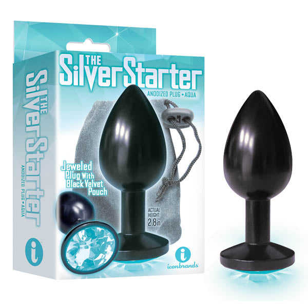 The Silver Starter Anodised 7.1 cm Butt Plug with Aqua Jewel > Anal Range > Jewel Butt Plugs Main image