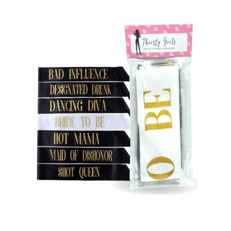 Thirsty Girls Seven Piece Satin Hen Night Sash Set > Novelties > Bachelor & Bachelorette Items