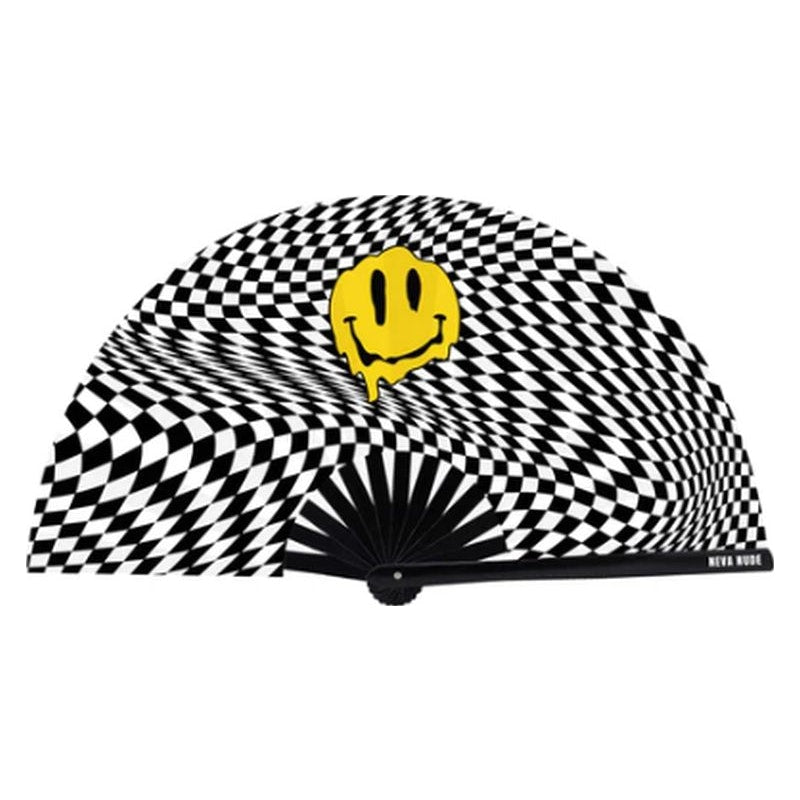 Trippy Checkers Melty Face Blacklight Reactive Folding Fan Festival Accessory > Clothes > Accessories