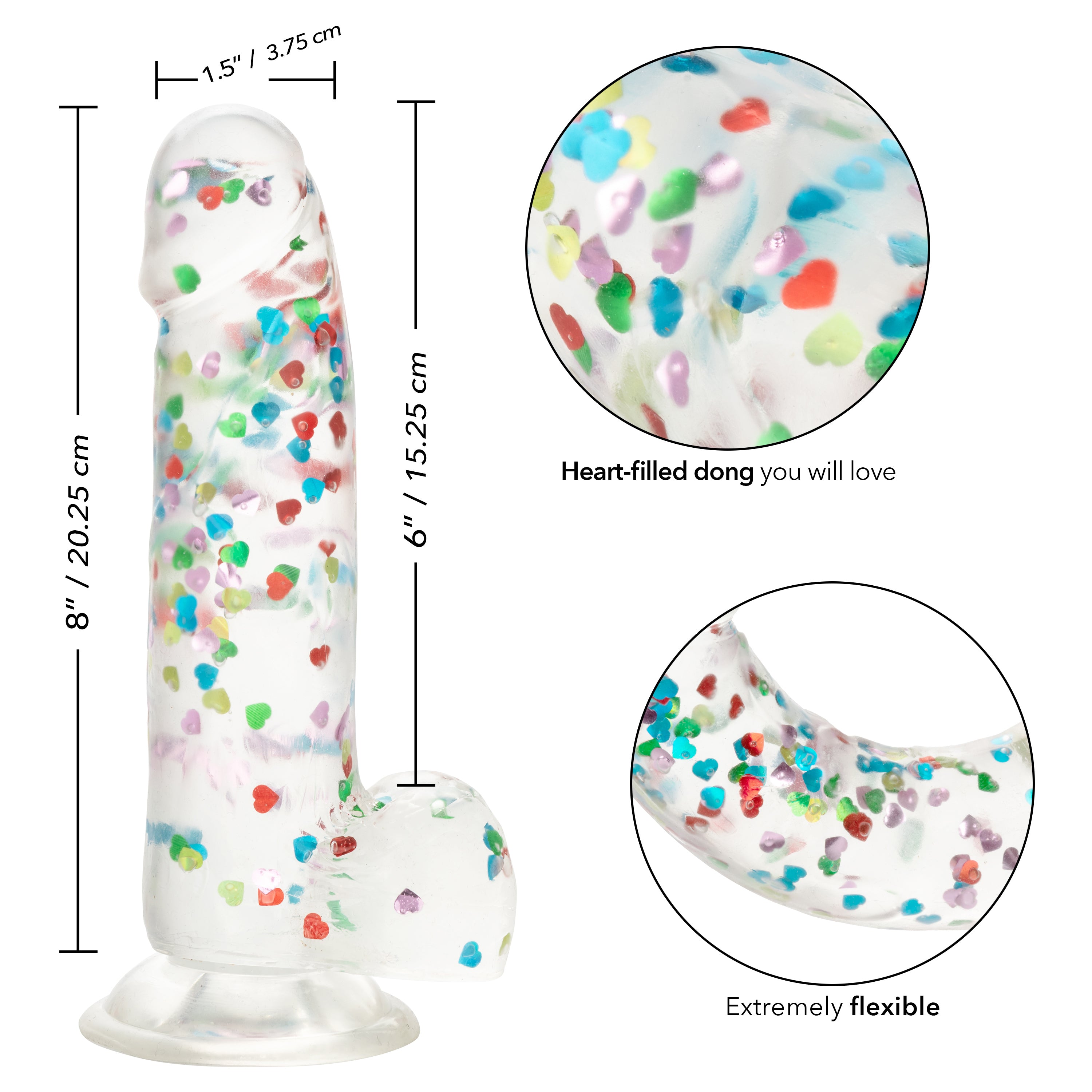 Naughty Bits I Love Dick Heart-Filled Dong 6 Inch Clear with Multicolor Heart Confetti DONGS