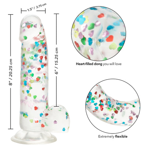 Naughty Bits I Love Dick Heart-Filled Dong 6 Inch Clear with Multicolor Heart Confetti DONGS