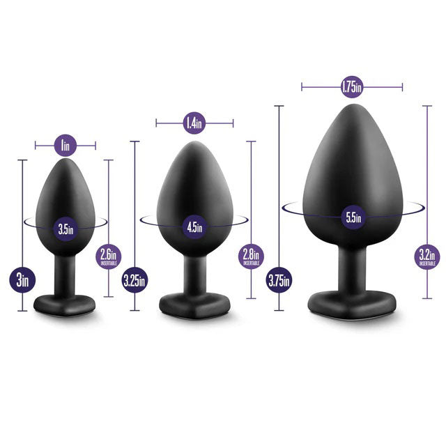 Luxe Bling Plugs Training Kit Black With Rainbow Gems 3 Sizes > Anal Range > Butt Plug Kits
