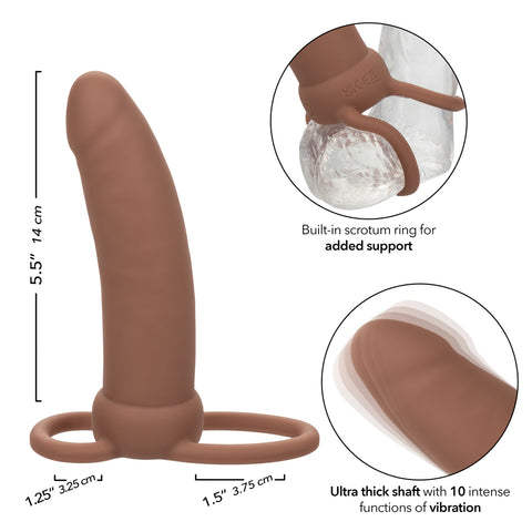 Performance Maxx Rechargeable Thick Dual Penetrator 5 Inch Brown Liquid Silicone with USB Charging and Scrotum Ring Vibrators
