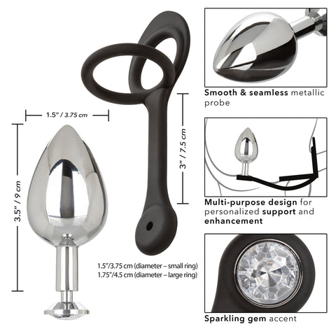 Star Fucker XL Teardrop Plug Black Silicone and Silver Metal Dual Enhancer with Sparkling Gem Accent > Anal Range > Prostate Plugs