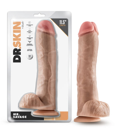 Dr. Skin - Mr. Savage - 11.5 Inch Dildo With Balls - Beige Dongs Realistic
