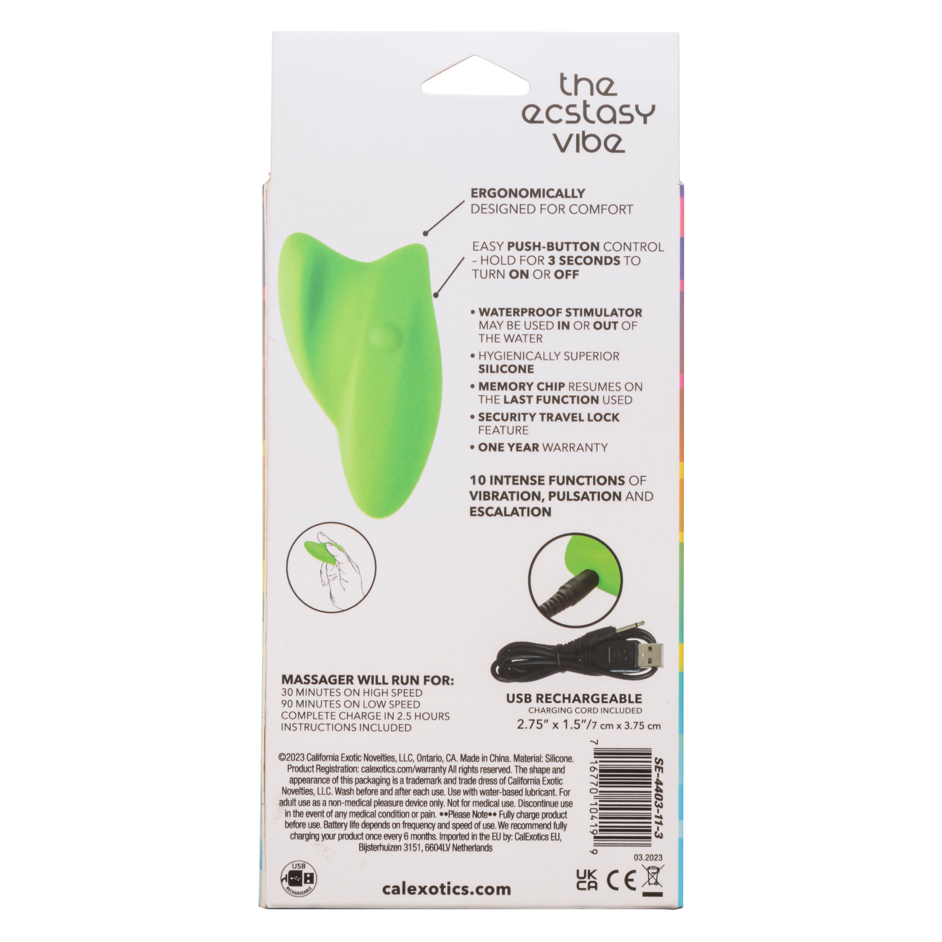 Neon Vibes The Ecstasy Vibe Green Silicone Handheld Massager with 10 Functions and Rechargeable > Vibrators > Finger Vibrators