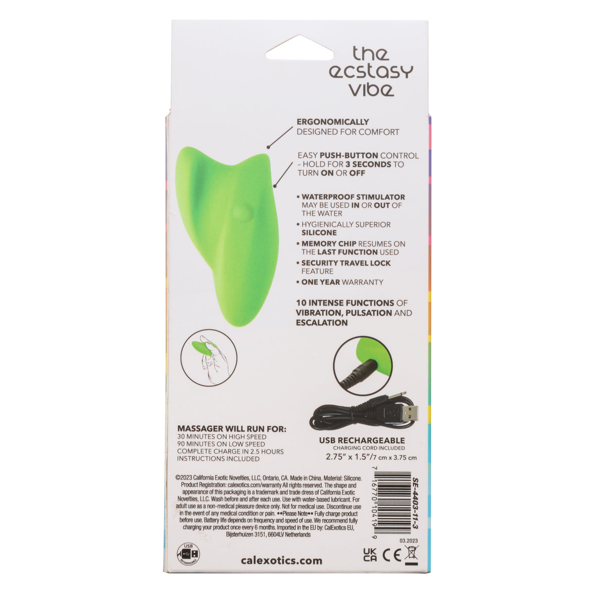 Neon Vibes The Ecstasy Vibe Green Silicone Handheld Massager with 10 Functions and Rechargeable > Vibrators > Finger Vibrators