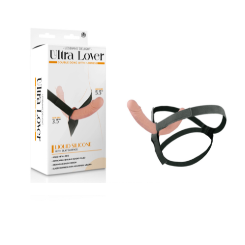 Ultra Lover 8 Inch Flesh Silicone Double Dong with Adjustable Strap On Harness STRAP-ONS