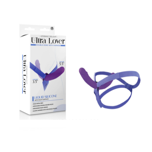 Ultra Lover 8 Inch Purple Silicone Double Dong with Adjustable Strap-On Harness STRAP-ONS