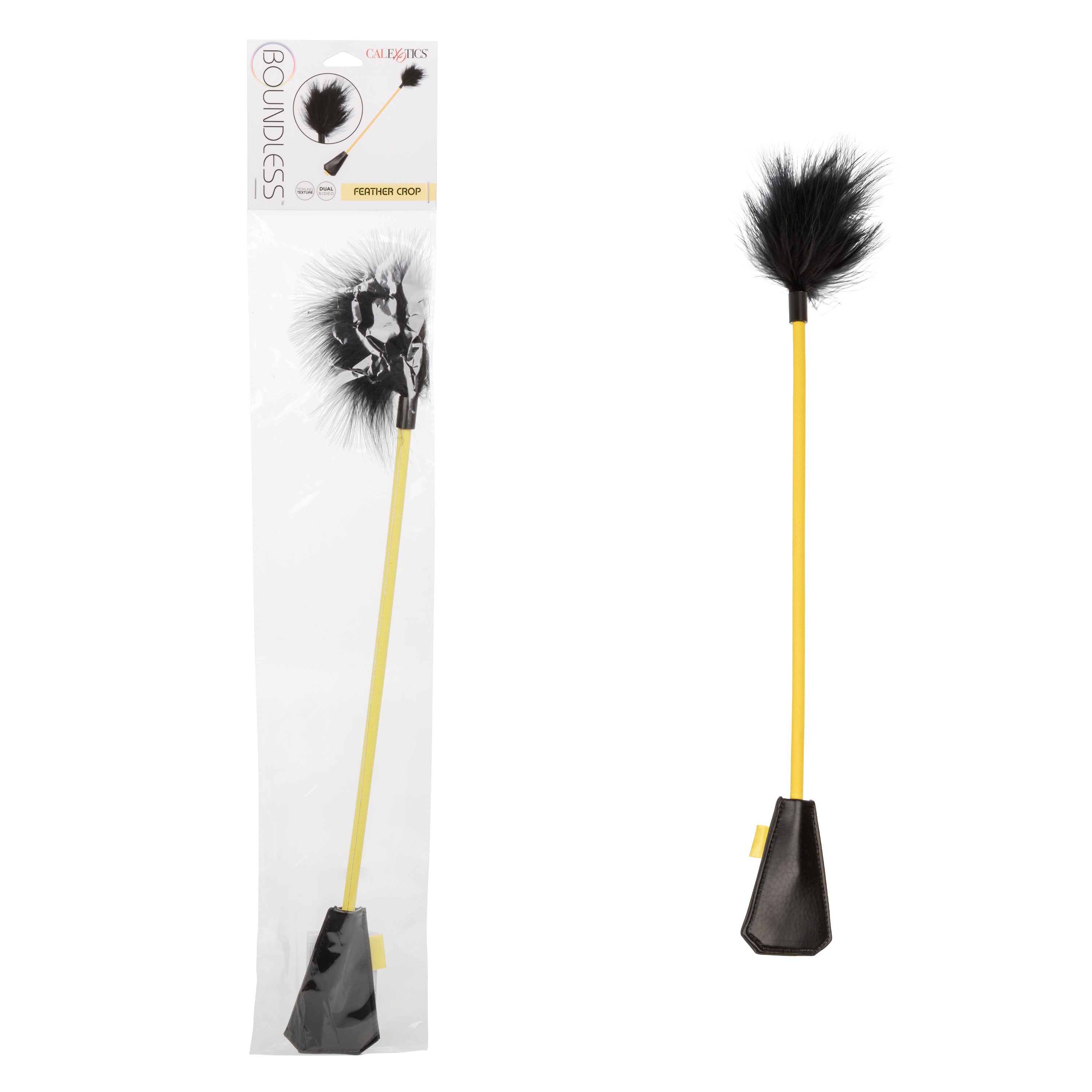 Boundless Feather Crop Black Faux Leather and Feather Tickler BDSM Dual Crop 15 Inch > Bondage Gear > Ticklers