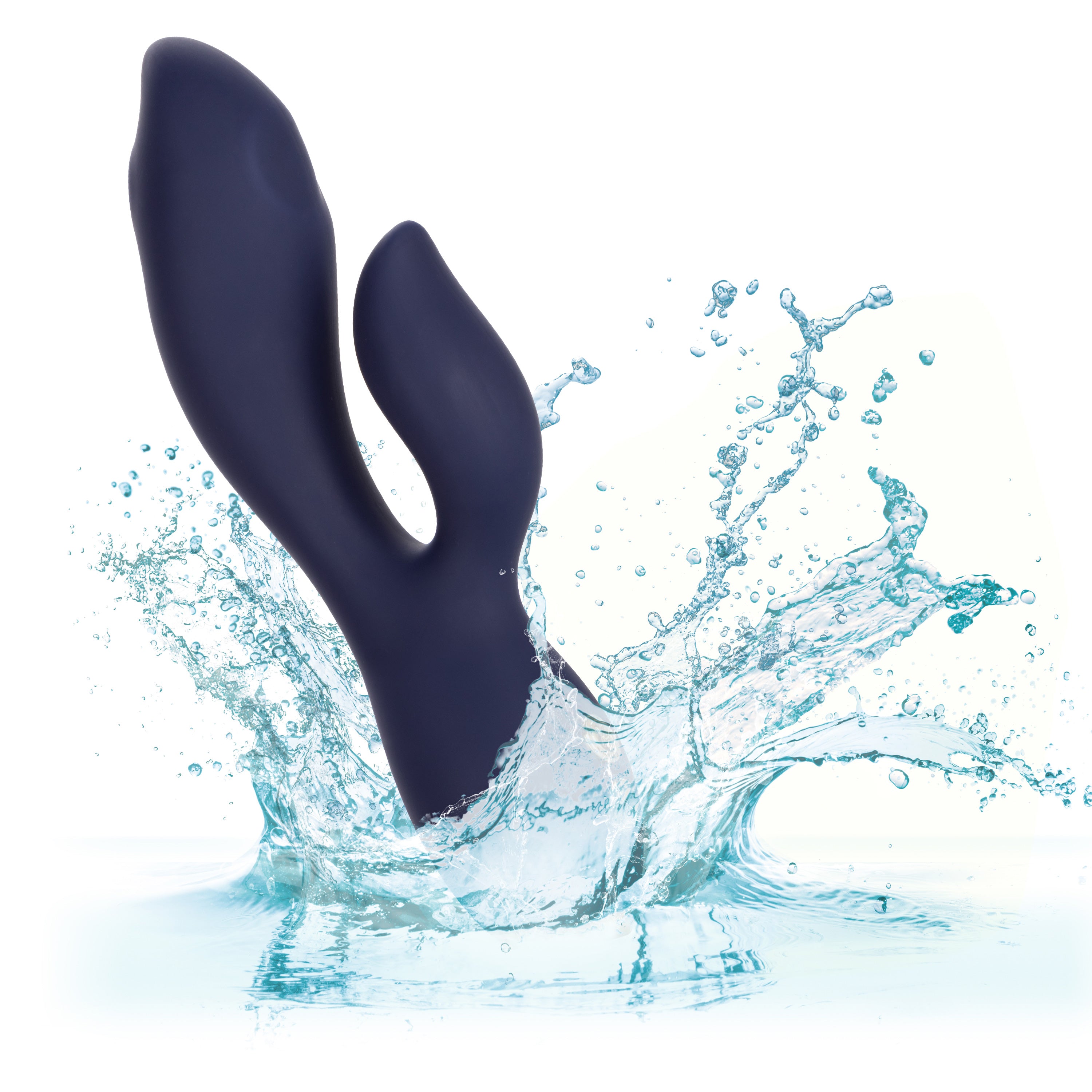 Chic Blossom Navy Blue Flexible Silicone Dual Motor Vibrator with Gold Accents, 10 Speeds, Waterproof and Rechargeable > Vibrators > Ladies > Rabbit