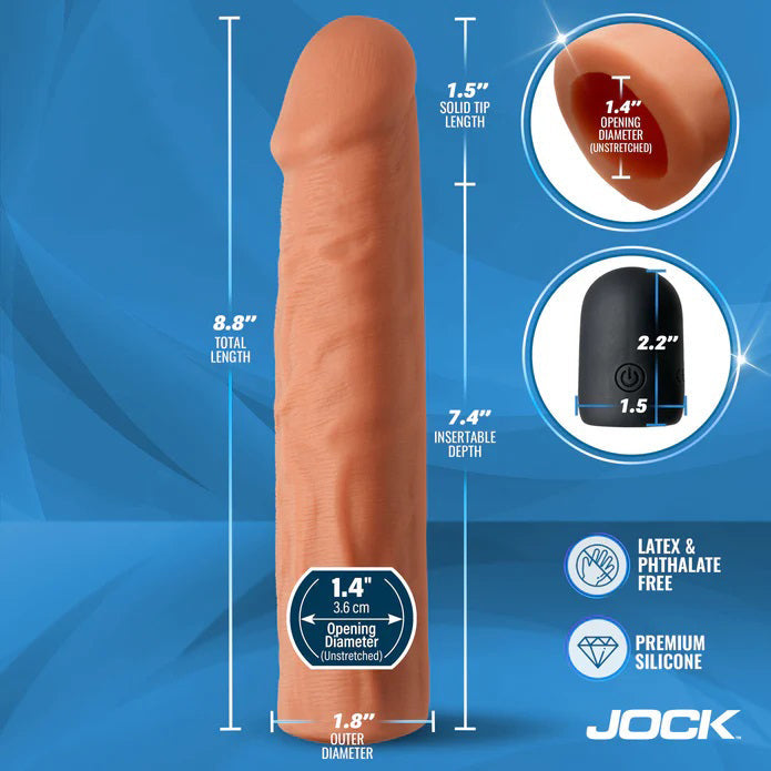 JOCK Enhancers 1.5 Inch Vibrating Penis Extension with Remote - Light, Medium or Dark > Sex Toys For Men > Penis Sleeves