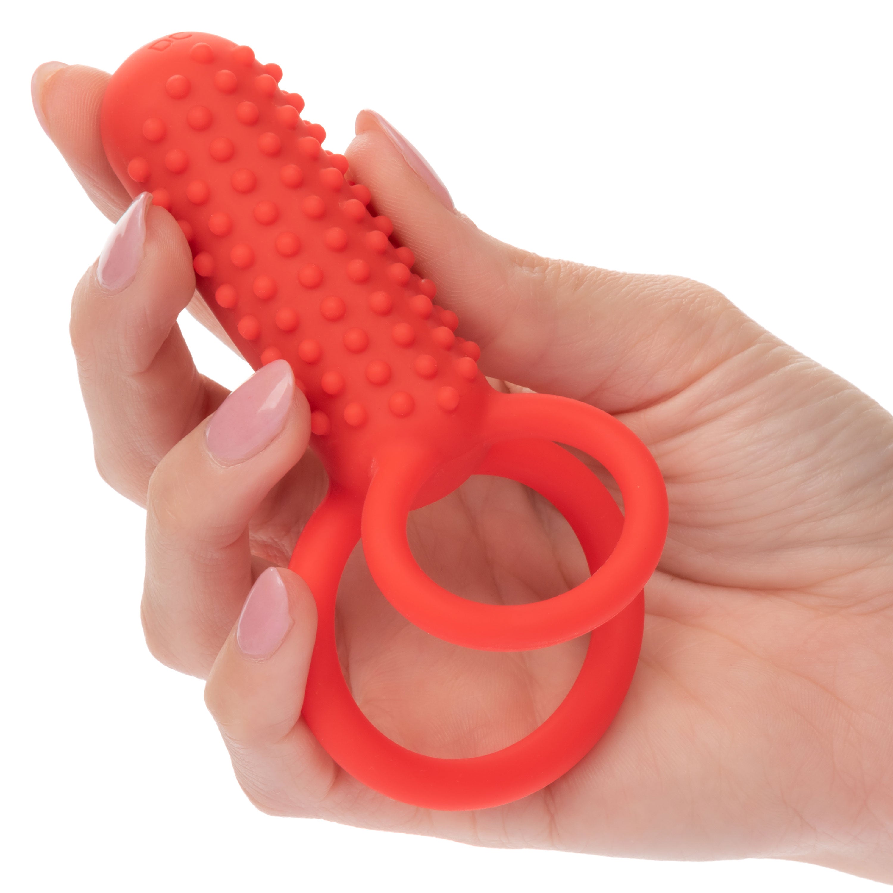 CalExotics Silicone Vertical Dual Enhancer Red Waterproof with 12 Intense Vibration Functions > Cock Ring > Vibrating