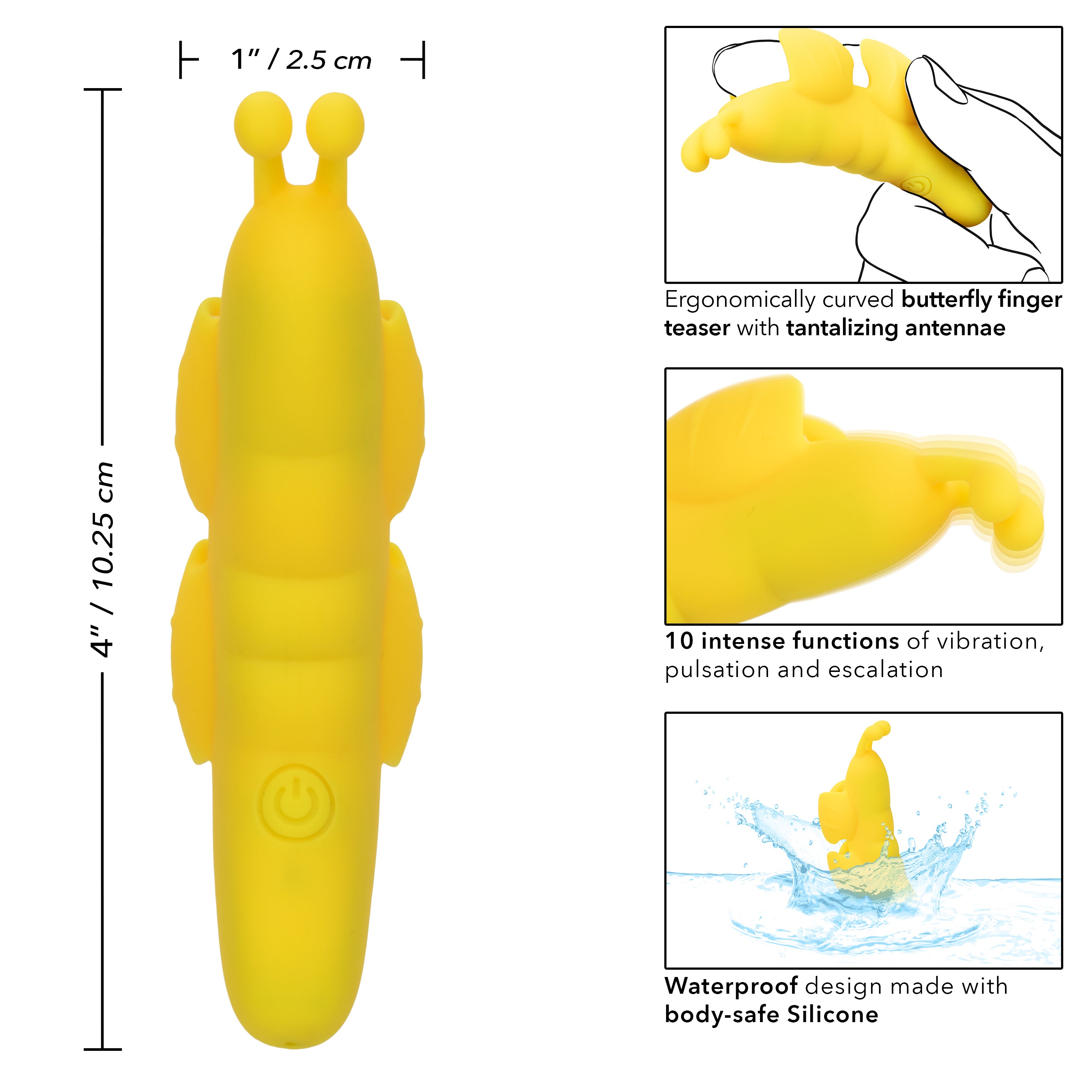 Neon Vibes The Butterfly Vibe Yellow Silicone Finger Teaser with 10 Functions and USB Rechargeable Finger Stimulator