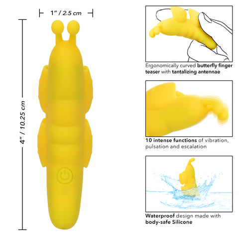 Neon Vibes The Butterfly Vibe Yellow Silicone Finger Teaser with 10 Functions and USB Rechargeable Finger Stimulator