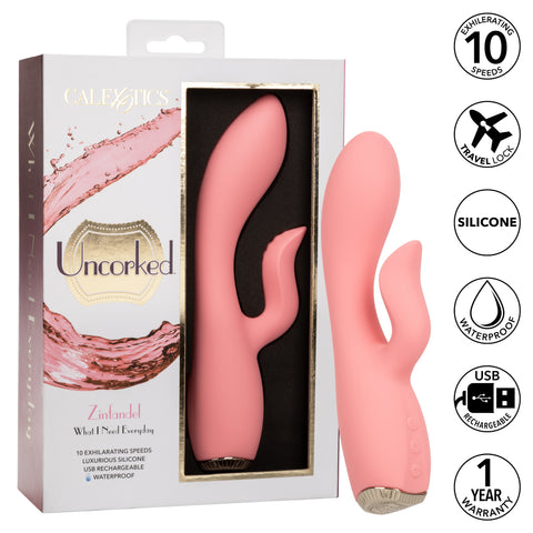 Uncorked Zinfandel Pink Dual Massager with Textured Teaser and 10 Speeds Silicone Vibrator > Vibrators > Ladies > Rabbit